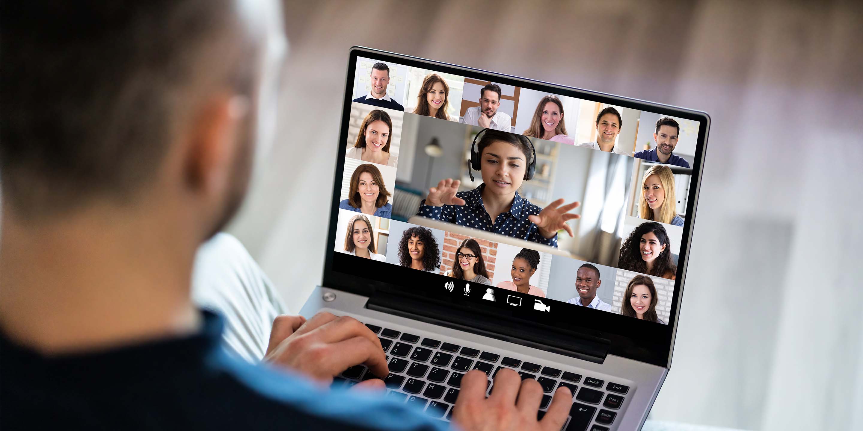 Man on a virtual conference call