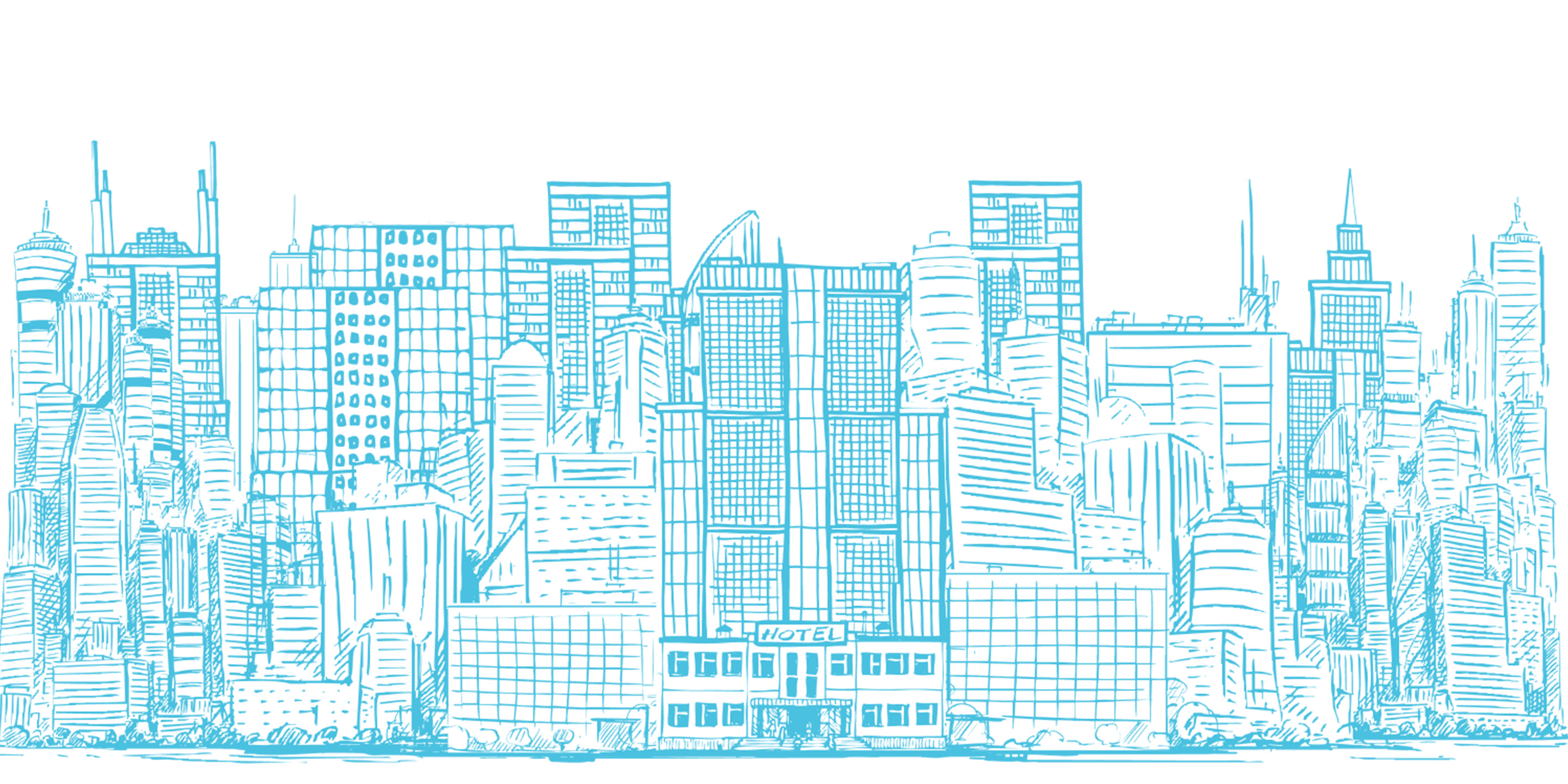 Sketch of city skyline full length