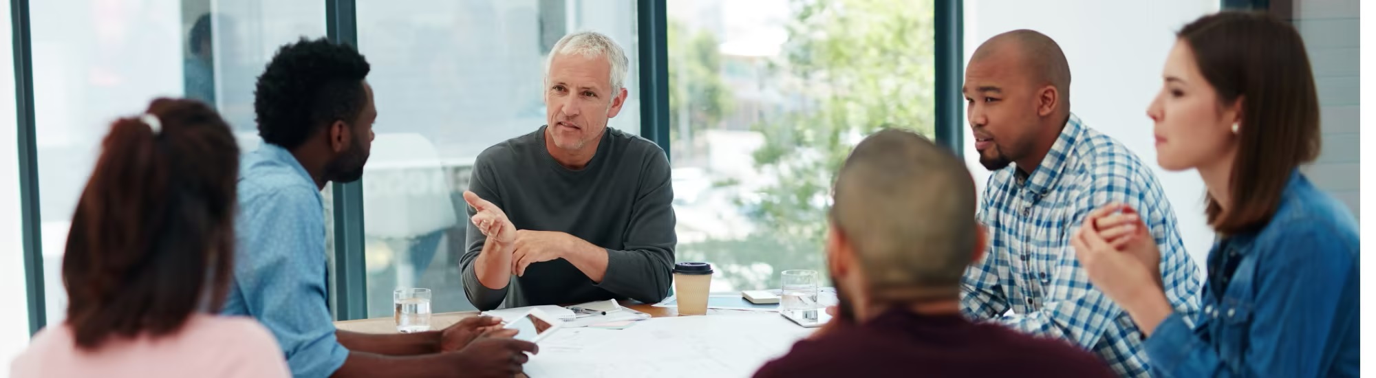 Consultants discussing project in a meeting