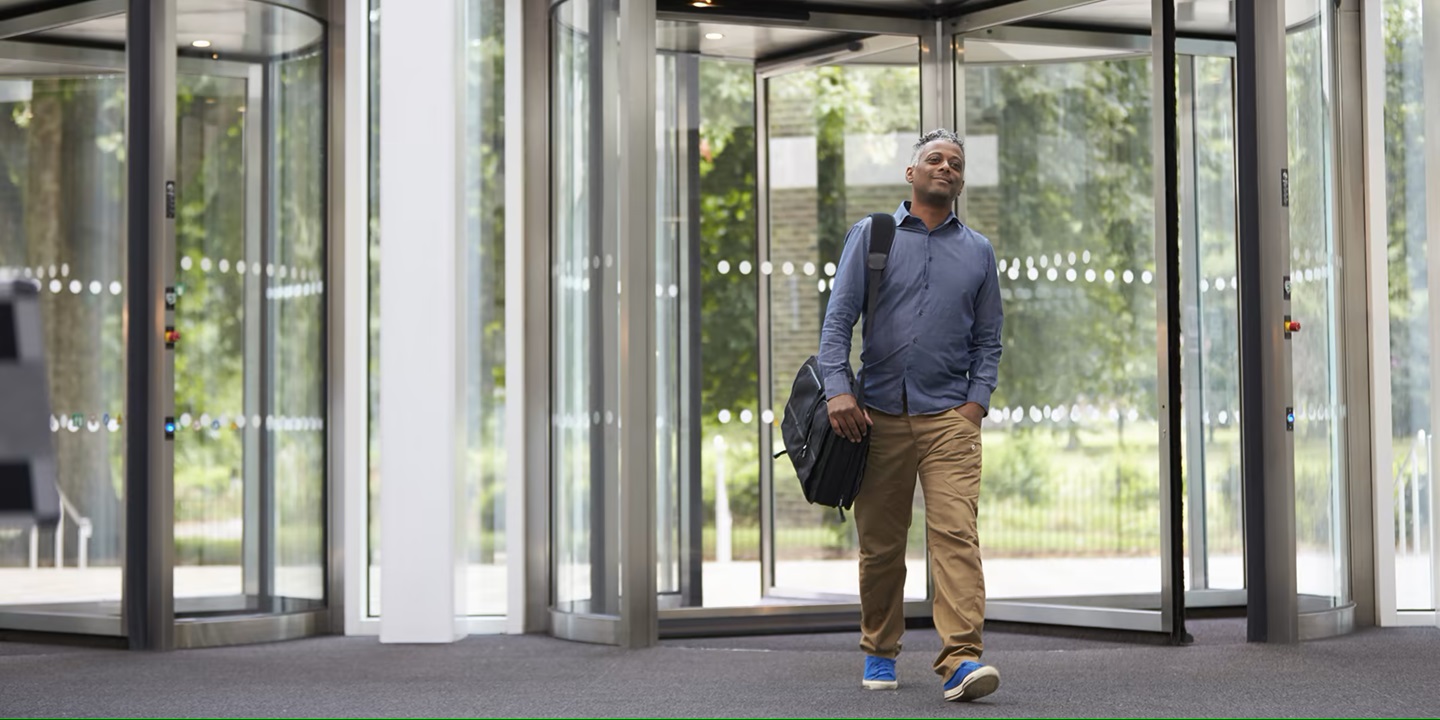 Man entering a building