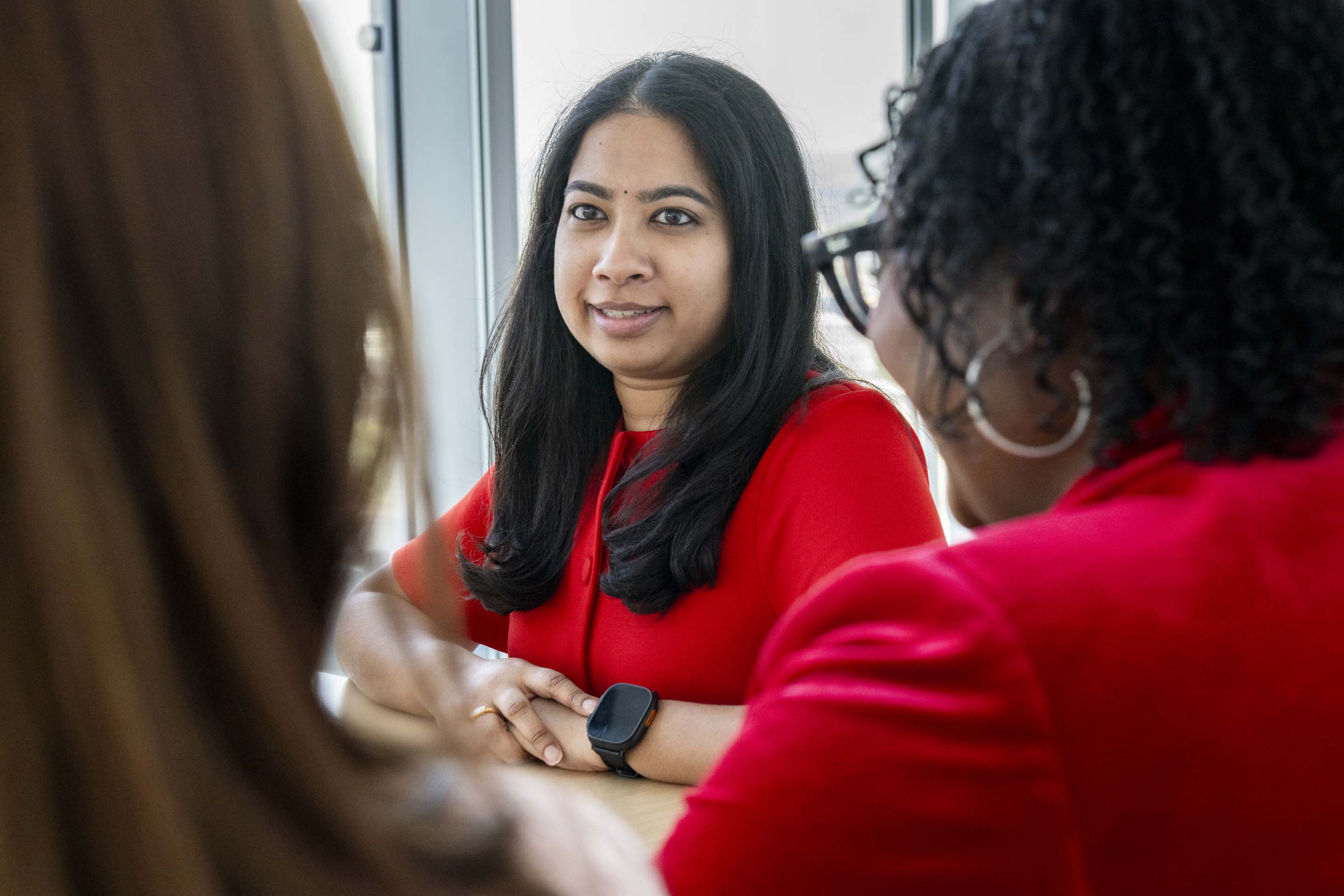 Professional Networking Discussion in Office Setting