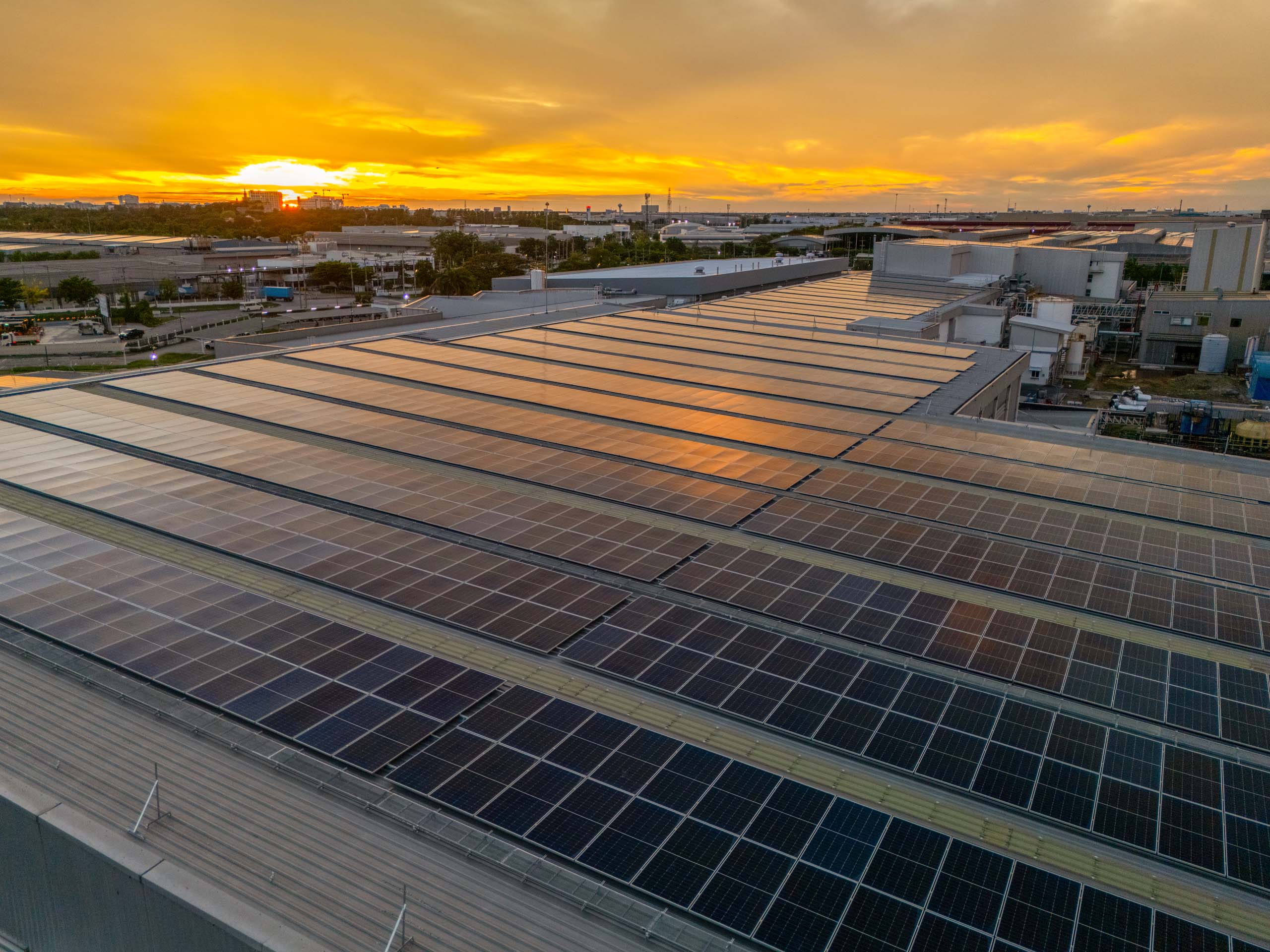 Solar Panels on Industrial Rooftop Supporting Clean Energy Innovation