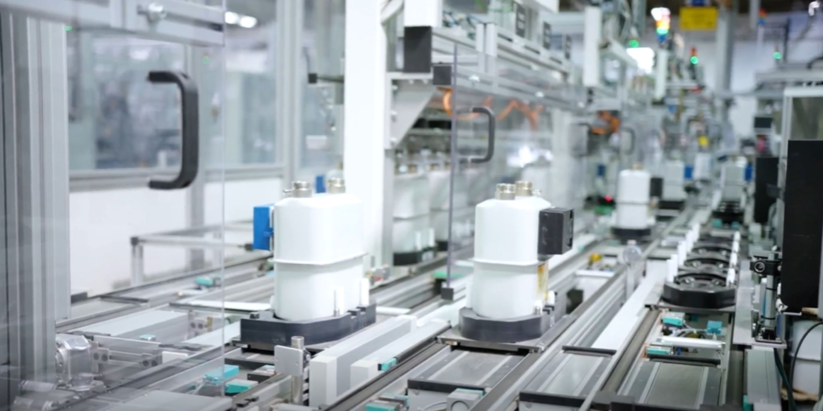 A close-up shot of industrial products being manufactured on the production line at Honeywell's site in Lotte, Germany.