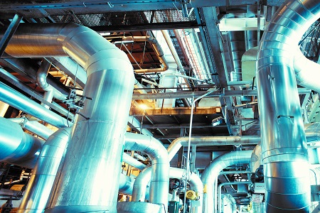 Industrial zone, Steel pipelines in blue tones